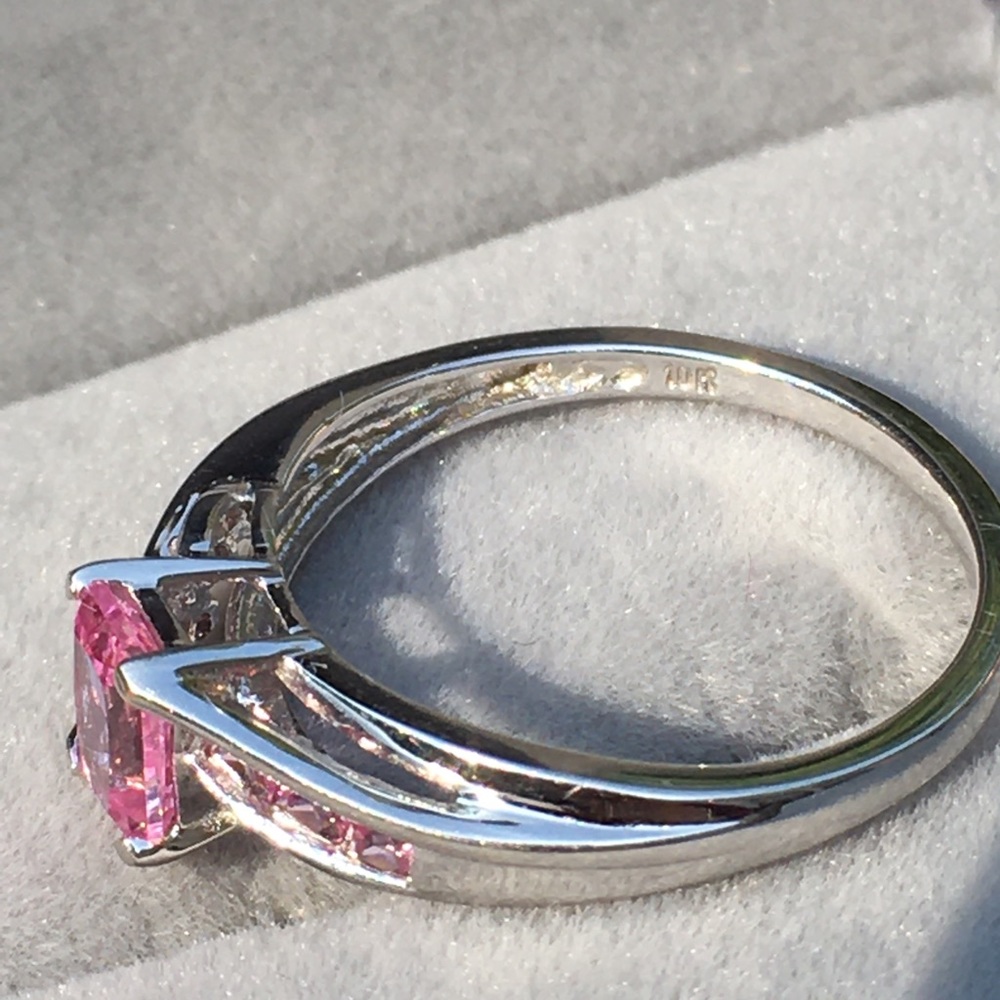 10k Solid White Gold Pink Topaz & Diamond Ring - Picture 11 of 15